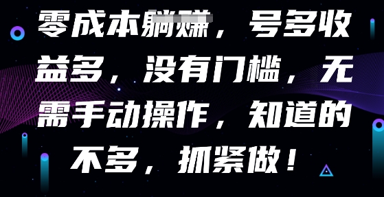 零成本全自动,号多收益多,没有门槛,无需手动-智壹网创