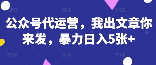 公众号代运营，我出文章你来发，暴力日入5张+【揭秘】-智壹网创